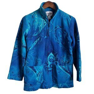 Chico's blue Funnel Neck paisley full zip jacket medium